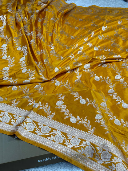 Mustard color premium Banarasi Mashru katan silk saree MK242