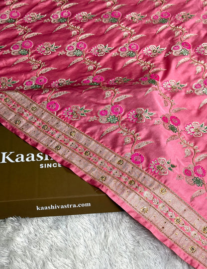 Pink color bridal premium Banarasi Mashru katan silk saree BK101