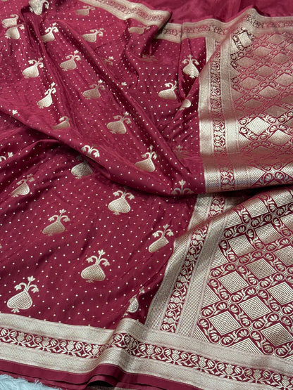 Premium maroon Banarasi Mashru katan silk saree MK165