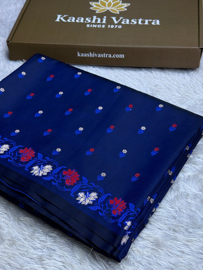 Navy blue premium Banarasi tilfi Mashru katan silk saree MK237