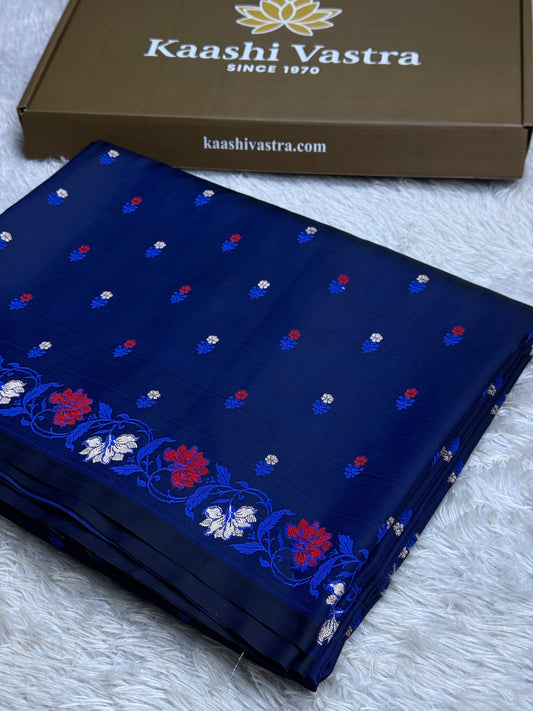 Navy blue premium Banarasi tilfi Mashru katan silk saree MK237