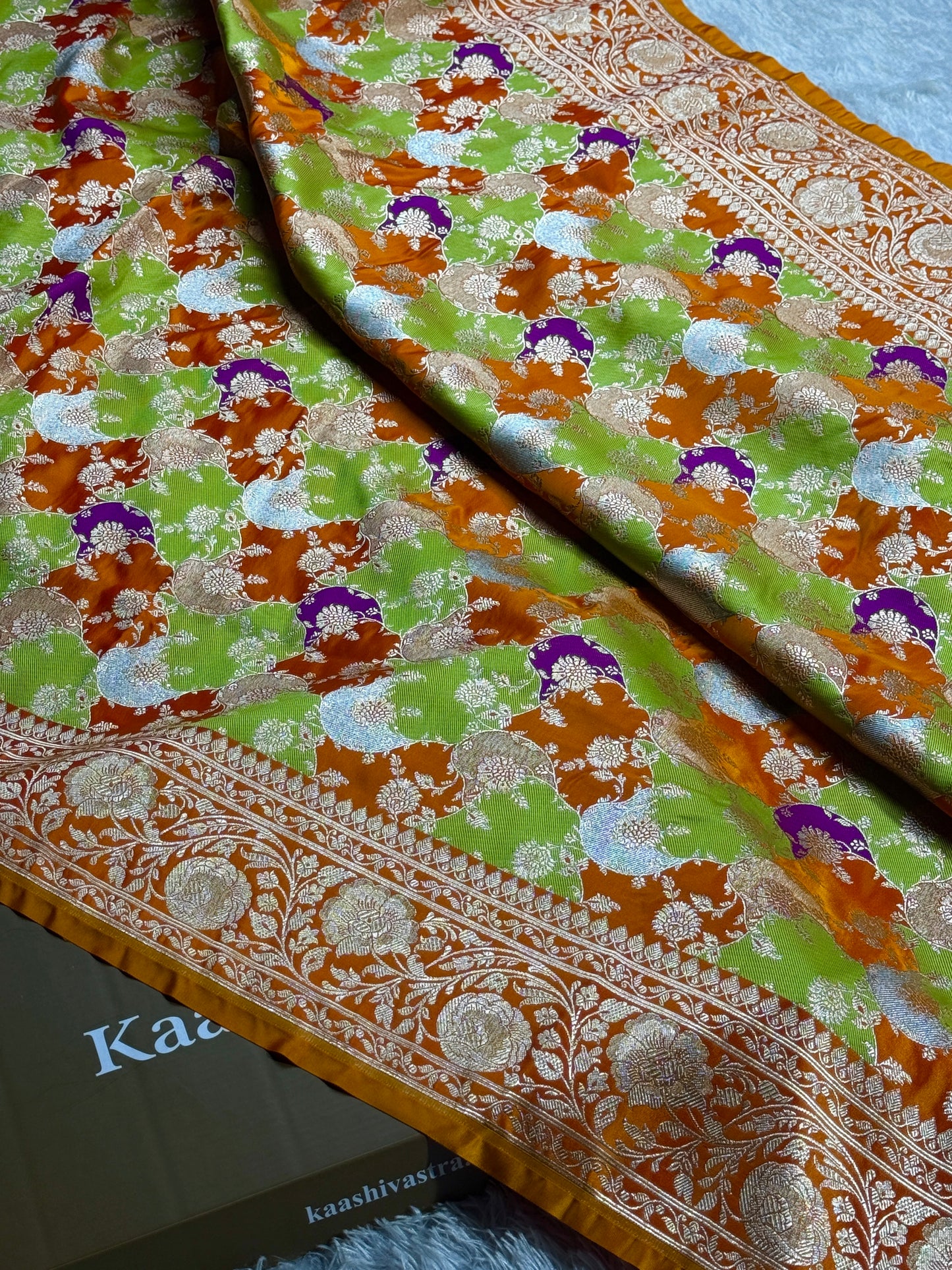 Orange color premium Banarasi Mashru katan silk saree MK256