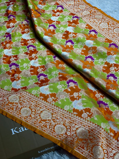 Orange color premium Banarasi Mashru katan silk saree MK256