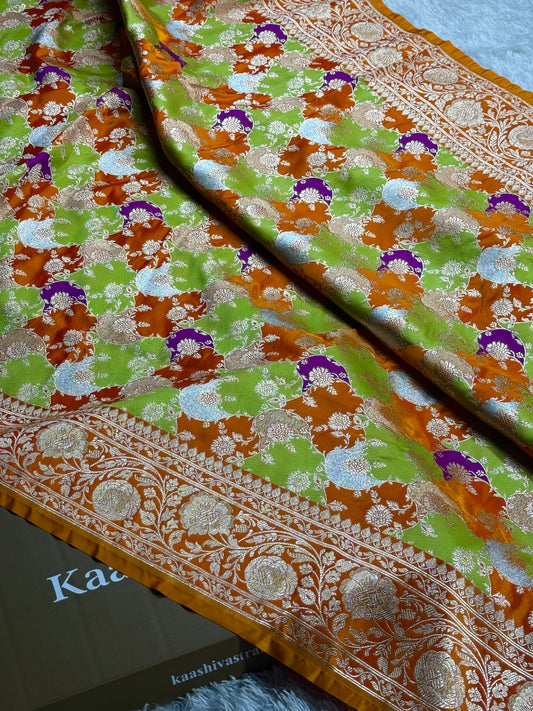Orange color premium Banarasi Mashru katan silk saree MK256
