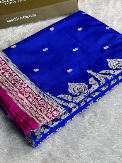 Royal blue with pink colour premium Banarasi Mashru katan silk saree MK286