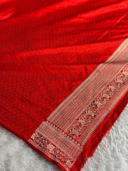 Red colour premium Banarasi Mashru katan silk saree MK310