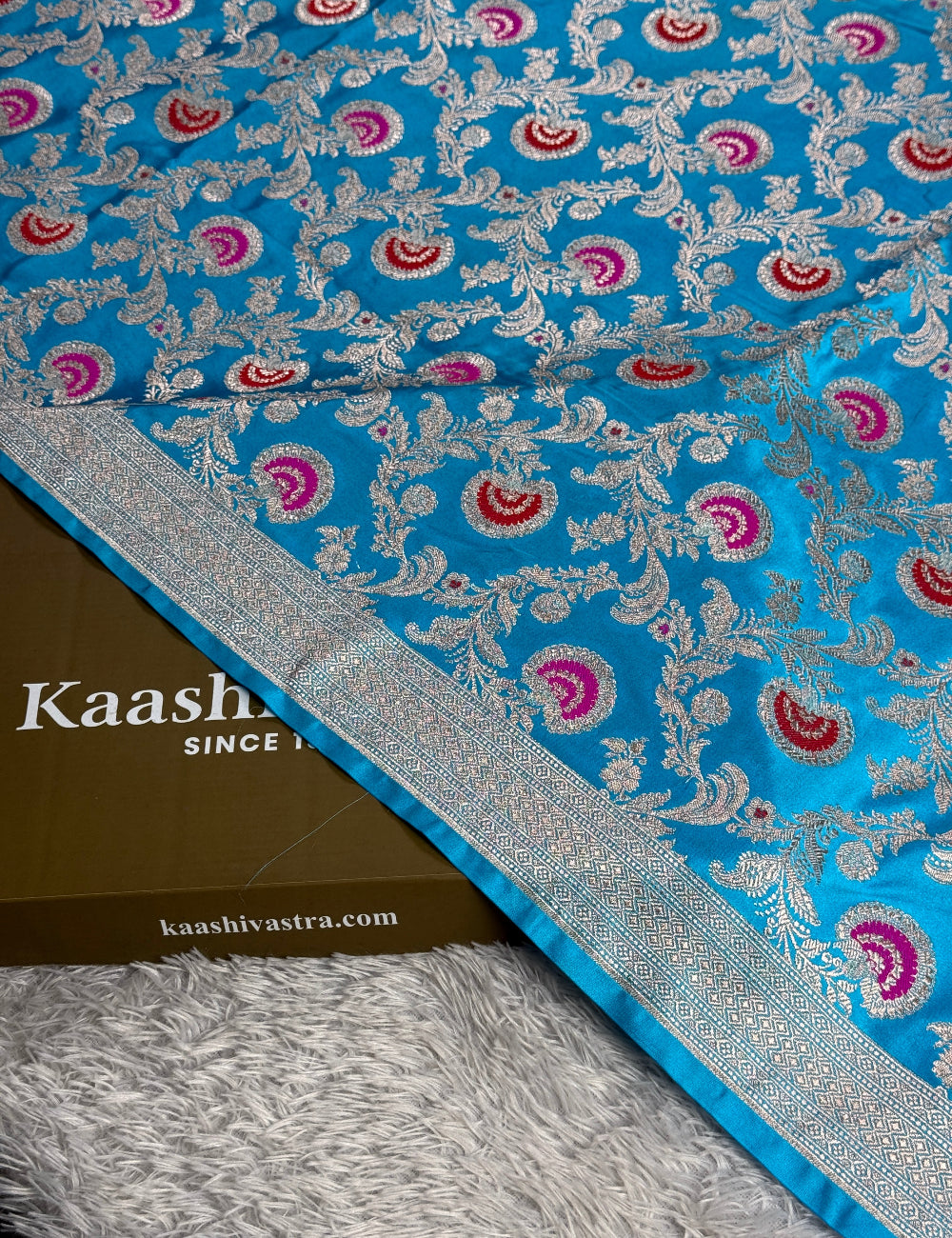 Sky blue colour premium Banarasi Mashru katan silk saree MK276