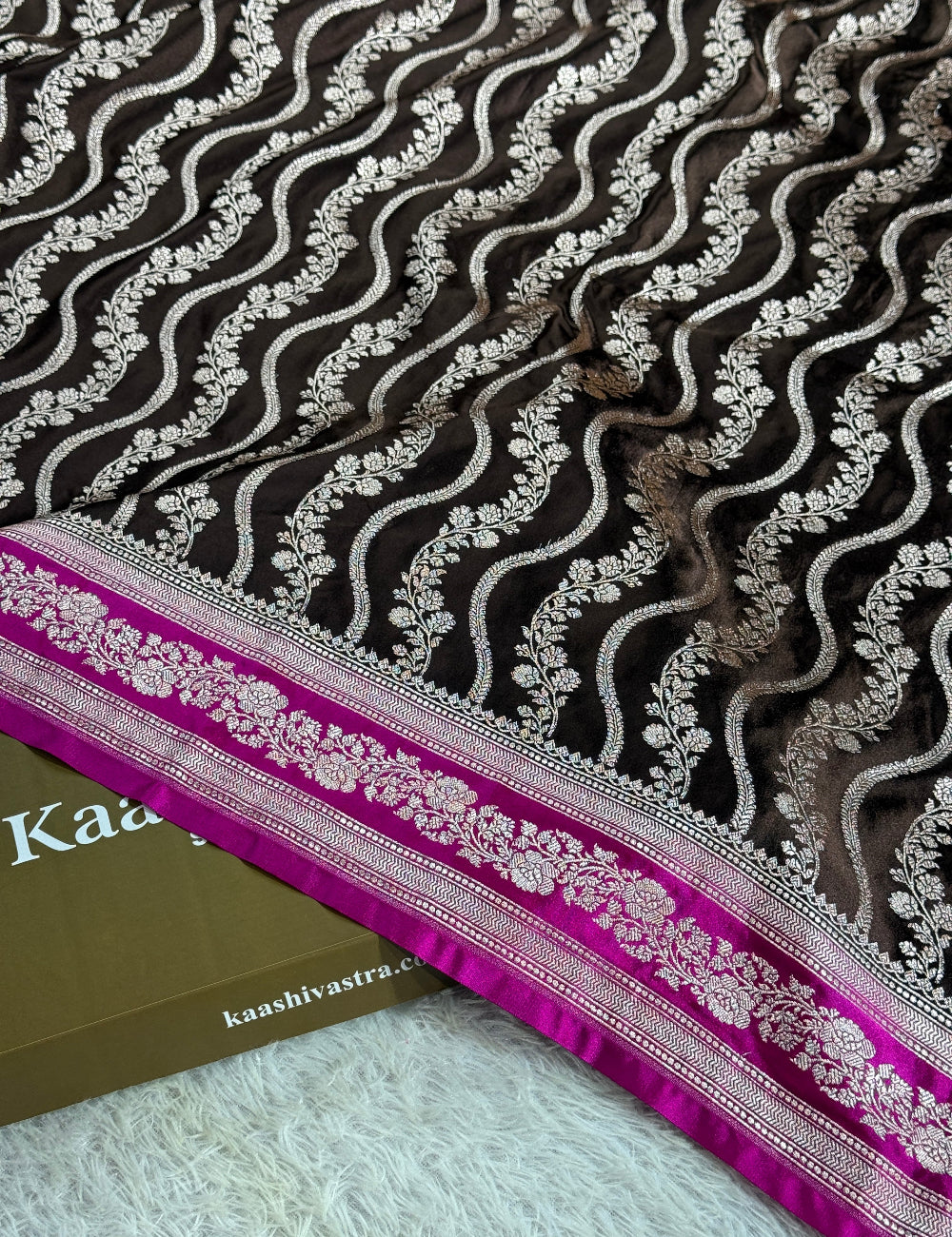 Coffee brown with pink premium Banarasi Mashru katan silk saree MK257
