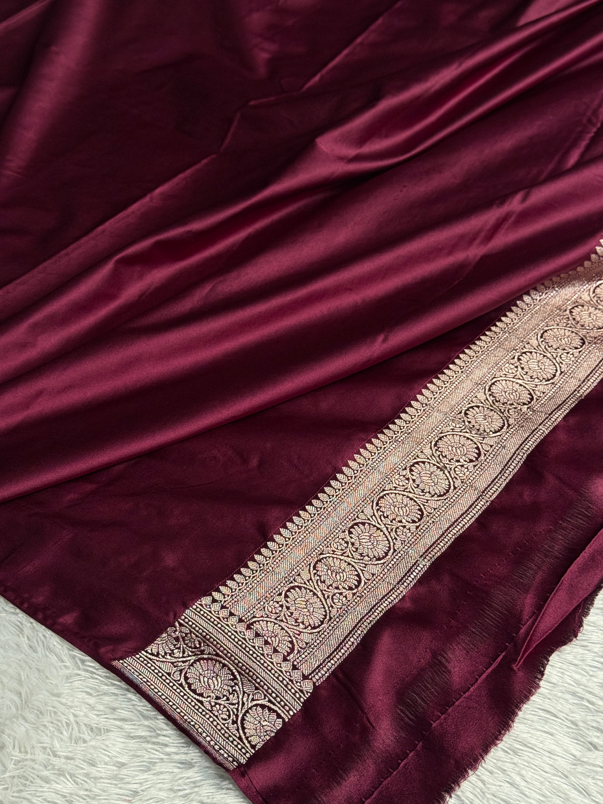 Wine with off white colour premium Banarasi Mashru katan silk saree MK290