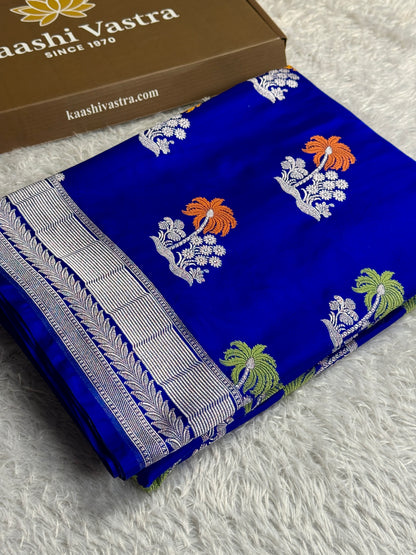 Royal blue colour premium Banarasi tilfi Mashru katan silk saree MK325