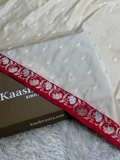 Red and cream color Premium Banarasi Mashru katan silk saree MK235
