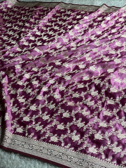 Onion pink with brown colour premium Banarasi Mashru katan silk saree MK285