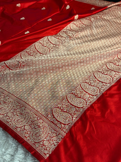Red colour premium Banarasi Mashru katan silk saree MK309
