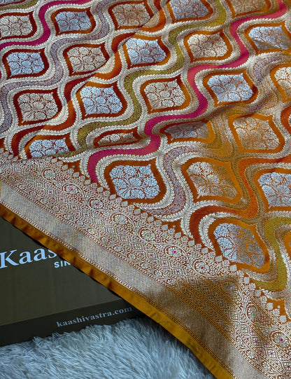 Mustard yellow premium Banarasi tilfi mashru Katan silk saree MK206