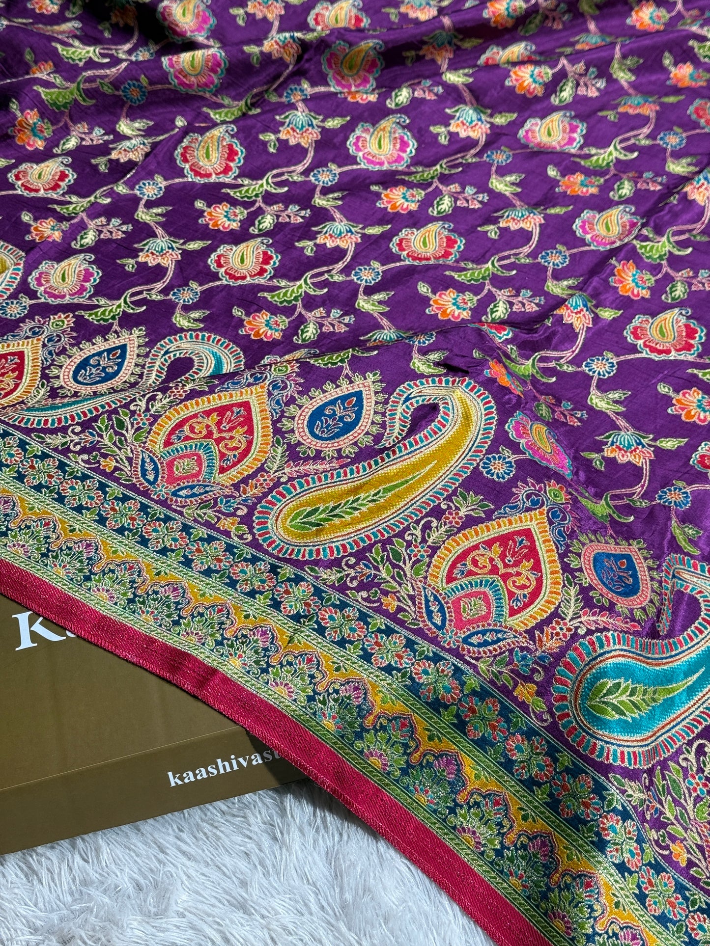 Purple color premium Banarasi pure soft satin pashmina silk saree PN101