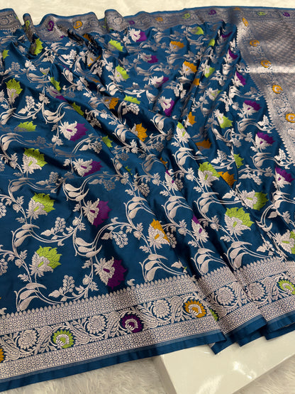 Peacock blue tilfi Banarasi Mashru katan silk saree MK199
