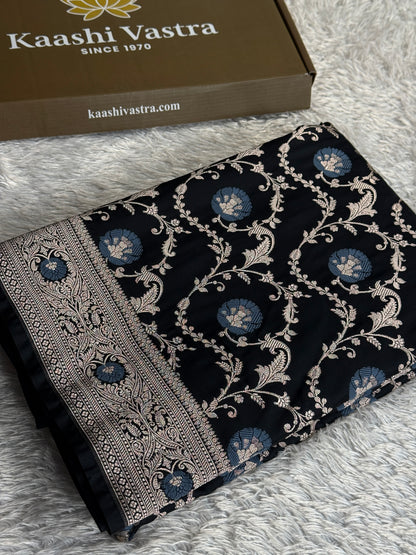 Black colour premium Banarasi minakari Mashru Katan silk saree MK344