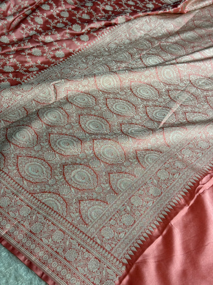 Peach colour premium Banarasi Mashru katan silk saree MK328