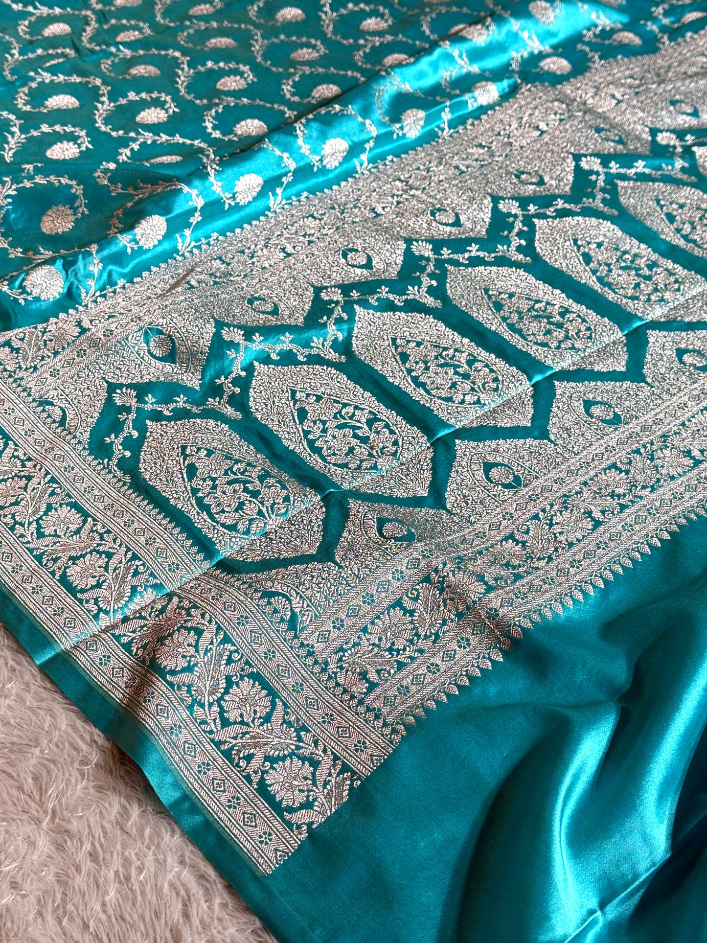 Sea blue premium Banarasi Mashru katan silk saree MK234