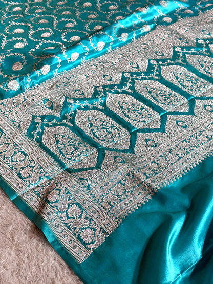 Sea blue premium Banarasi Mashru katan silk saree MK234