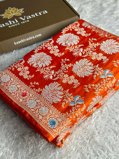 Orange colour premium Banarasi tilfi Mashru katan silk saree MK330