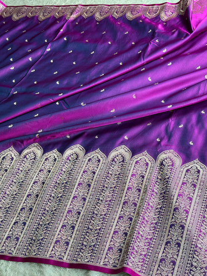 Dual shade purple colour premium Banarasi Mashru katan silk saree MK189