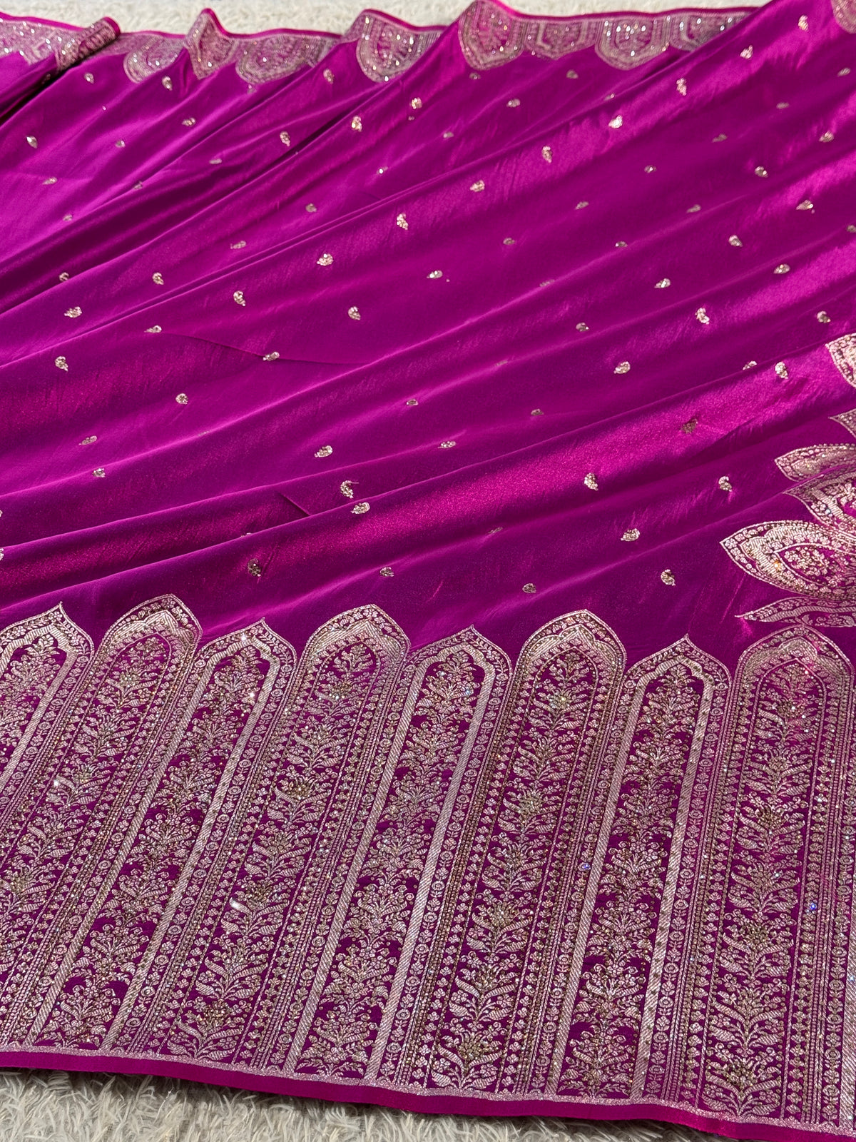 Bridal Majanta colour premium Banarasi Mashru katan silk saree MK268
