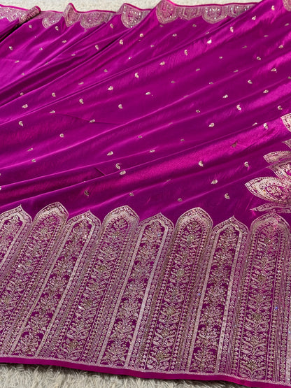 Bridal Majanta colour premium Banarasi Mashru katan silk saree MK268