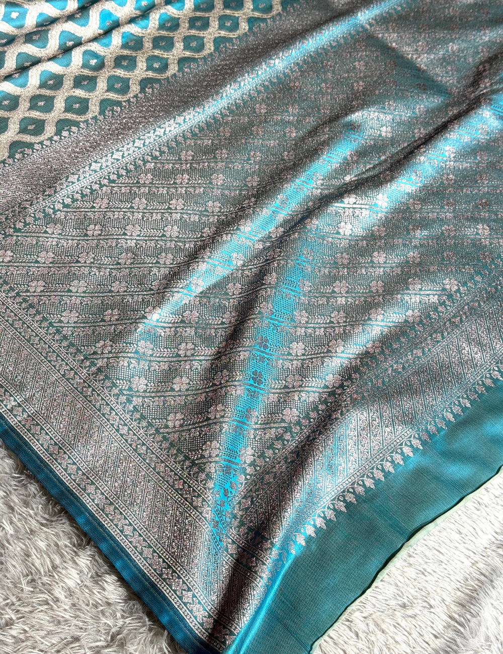 Sky blue colour premium Banarasi Mashru katan silk saree MK278