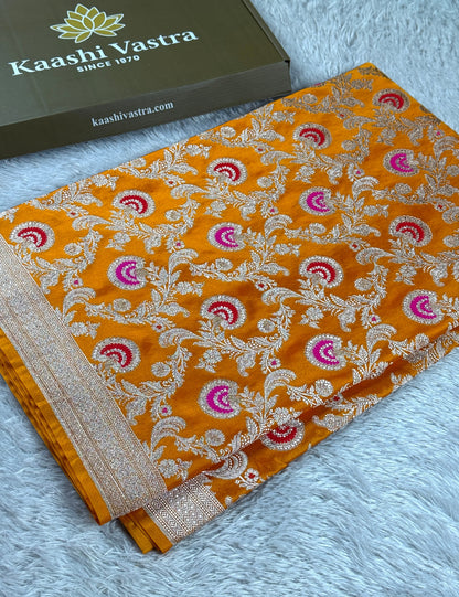 Mustard yellow premium Banarasi Mashru katan silk saree MK276