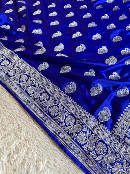 Royal blue premium Banarasi Mashru katan silk saree MK220