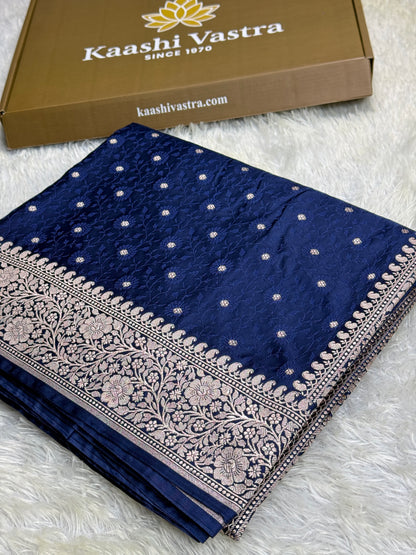 Navy colour Premium Banarasi tanchui Mashru katan silk saree MK261