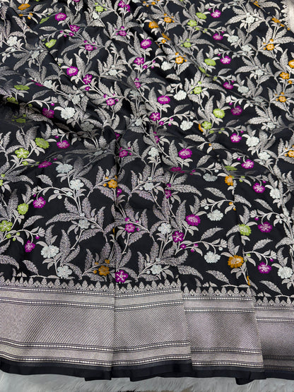 Black premium Banarasi Mashru katan silk saree MK184