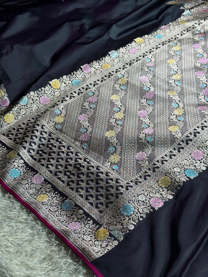 Black premium Banarasi Mashru katan silk saree MK243