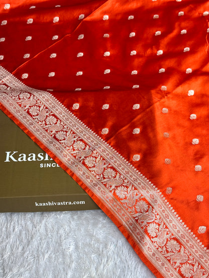 Orange colour premium Banarasi Mashru katan silk saree MK291