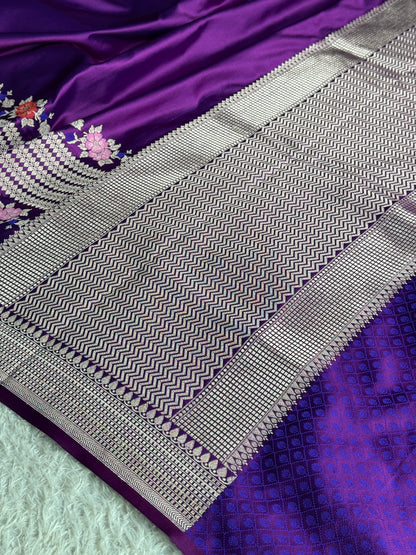 Purple colour premium Banarasi tilfi Mashru katan silk saree MK332