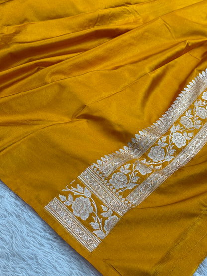 Mustard color premium Banarasi Mashru katan silk saree MK242
