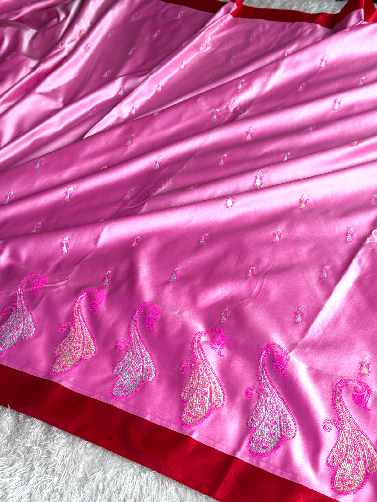 Pink with red premium Banarasi Mashru katan silk saree MK283