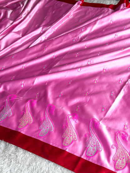 Pink with red premium Banarasi Mashru katan silk saree MK283