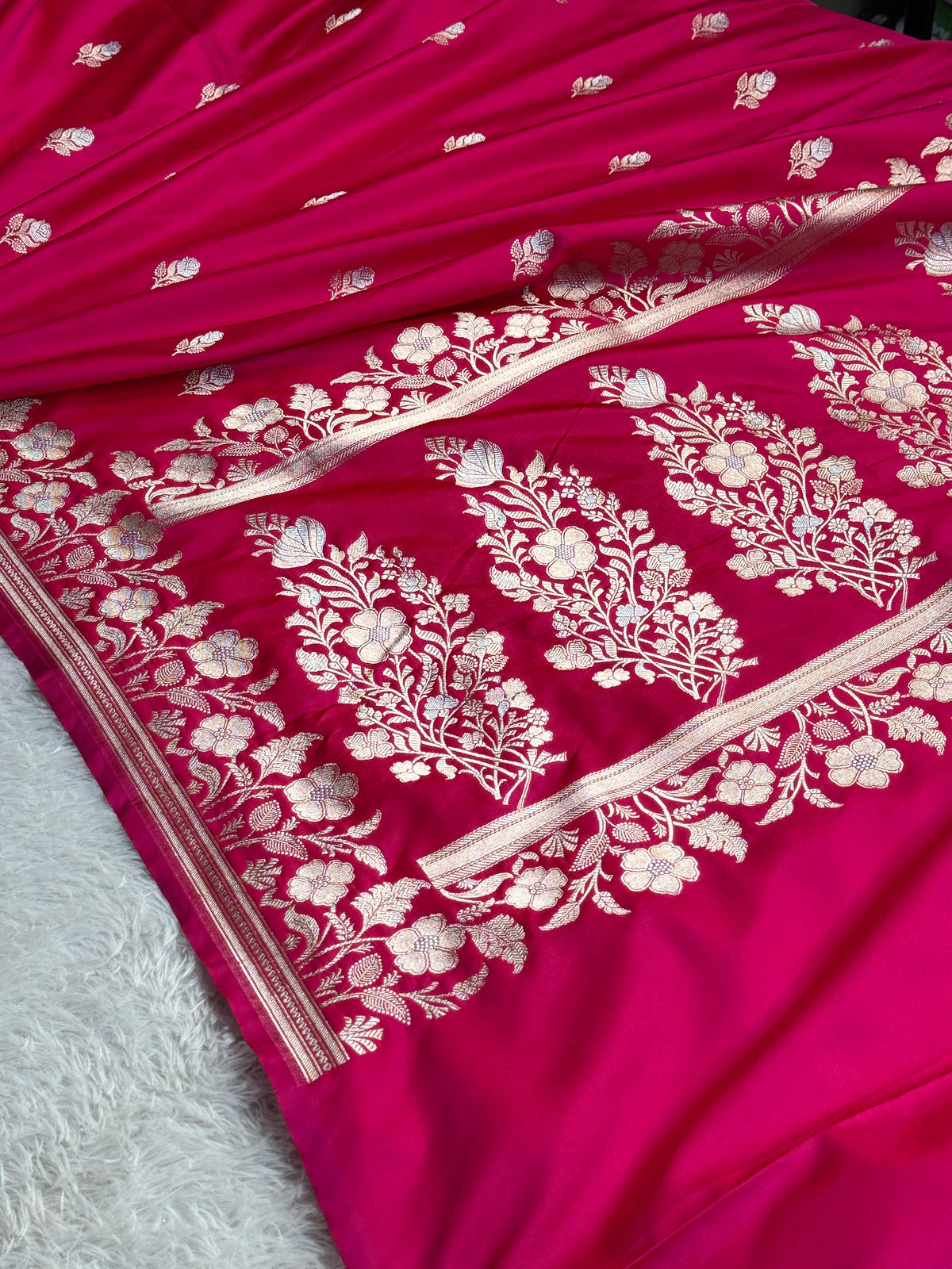 Rani pink color premium Banarasi Mashru katan silk saree MK239