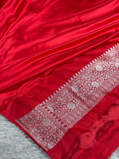 Chilli red premium Banarasi tanchui Mashru katan silk saree MK261