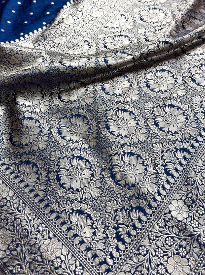 Navy colour Premium Banarasi tanchui Mashru katan silk saree MK261