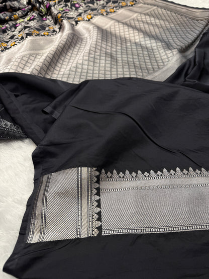 Black premium Banarasi Mashru katan silk saree MK184