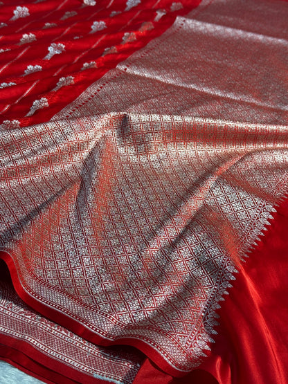 Chilli red Banarasi Mashru katan silk saree MK158