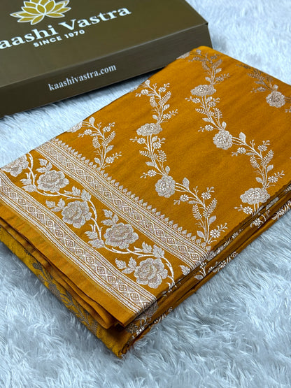 Mustard color premium Banarasi Mashru katan silk saree MK242