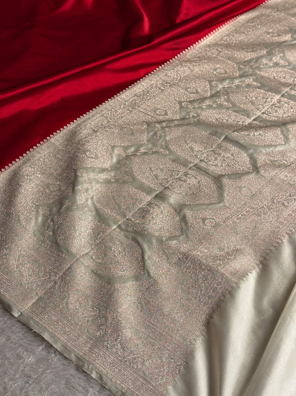 Maroon with off white colour premium Banarasi Mashru katan silk saree MK313