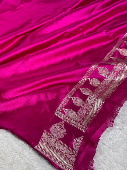 Hot pink coffee brown premium Banarasi Mashru katan silk saree MK258