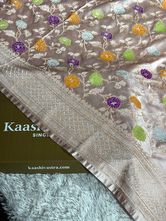 Beige colour premium Banarasi tilfi Mashru katan silk saree MK194