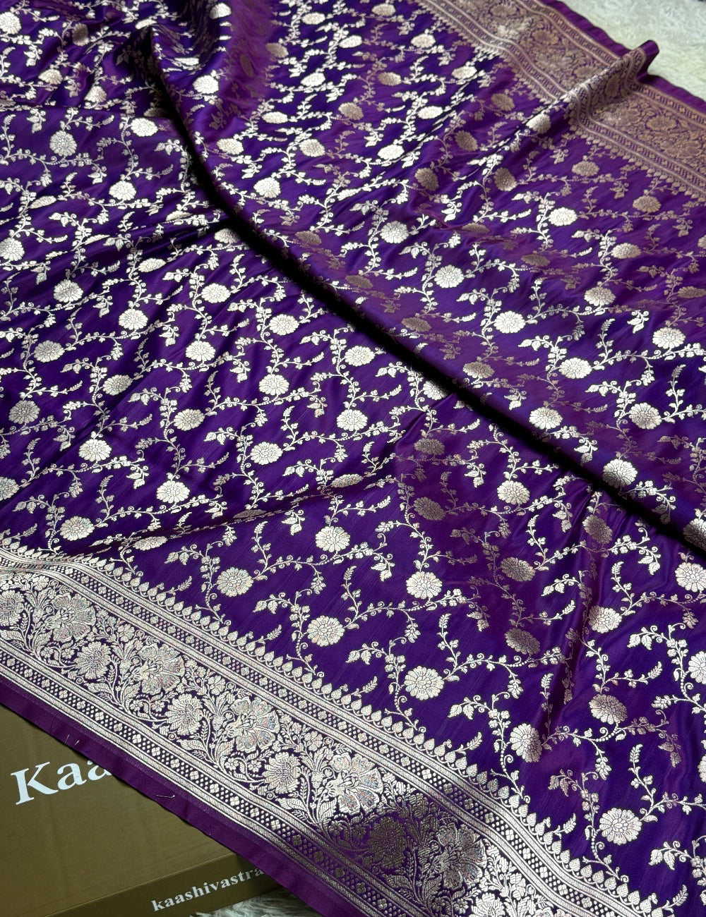 Dark Purple color jaal premium Banarasi Mashru katan silk saree MK265