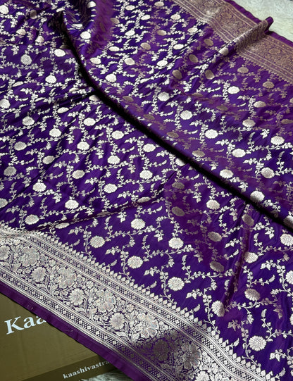 Dark Purple color jaal premium Banarasi Mashru katan silk saree MK265